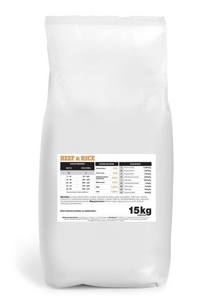 Sucha karma dla psa wołowina 15 kg – pełnoporcjowa karma | BOSS-HAKER