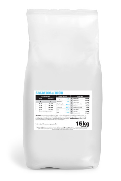 Sucha karma dla psa łosoś 15 kg – zdrowa sierść i trawienie | BOSS-HAKER